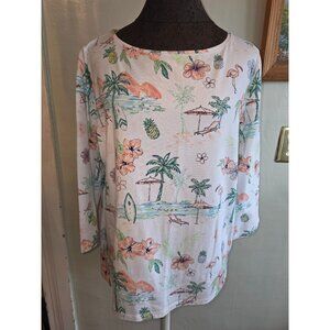 Talbots Petite XLP Tropical Print 3/4 Sleeve Tee